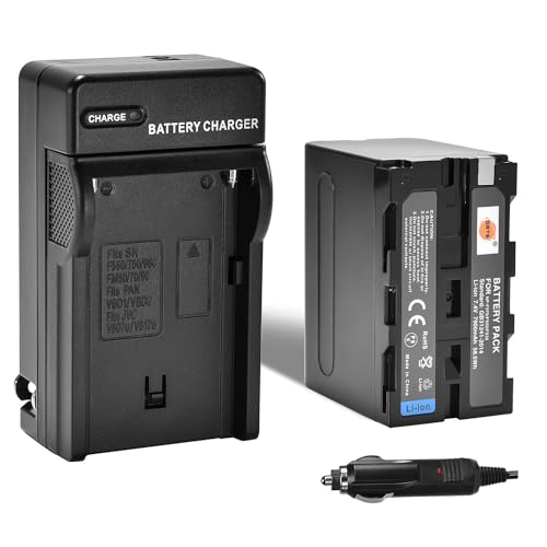 DSTE NP-F970 Battery  DC01 Travel and Car Charger Adapter Compatible with Sony DCM-M1 MVC-CD1000 HDR-FX1 DCR-VX2100E DSR-PD190P NEX-FS700RH HXR-NX3 NP-F930 NP-F950 NP-F960