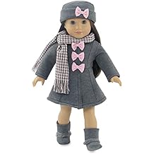 Emily Rose 18-inch Doll Clothes Grey and Pink 4 PC Winter Coat Outdoor Outfit, Includes Matching Hat, Boots and Scarf | Compatible with 18" American Girl Dolls | USA Business