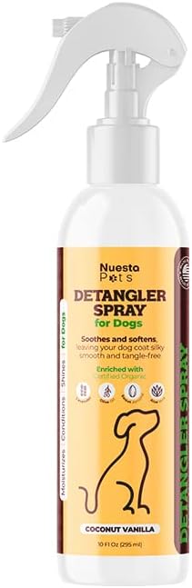 Pets Detangler & Conditioner Spray for Dogs | Reduce Shedding, Eliminate tangles & Soothe Sensitive Skin | Pet Moisturizer w/Aloe, Almond & Lavender | Hypoallergenic Formula