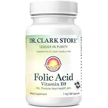 Dr. Clark Folic Acid (Vitamin B9) Supplement 1mg, 100 Gelatin Capsules, Essential B Vitamin for Daily Health