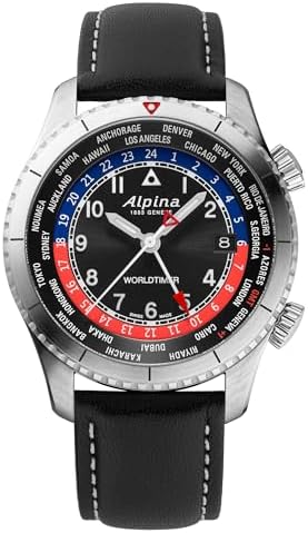 Alpina Mens Swiss Startimer Worldtimer Quartz Watch, Stainless Steel, GMT, Sapphire Crystal