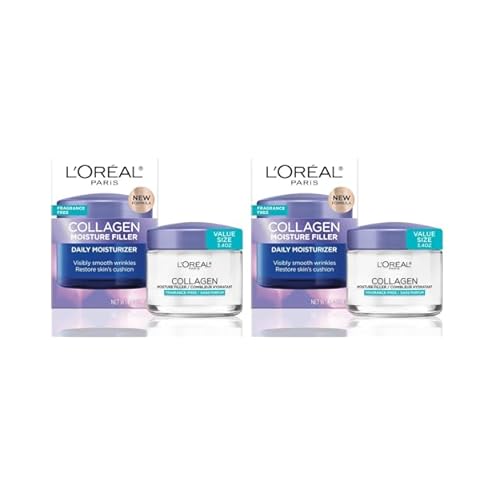 LOreal Paris Collagen Moisture Filler Face Cream, Anti-Aging Face Moisturizer, Non-Greasy Fragrance Free Skin Care Formula For Up to 48HR Hydration, 3.4 Oz, Pack of 2