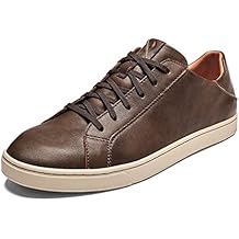 OLUKAI Kahu Pahaha Men's Leather Sneakers, Supple Full-Grain Leather Shoes, Drop-In Heel & All Weather Rubber Soles