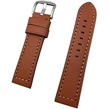 NewLife 24mm Long, Brown Leather Watchband Compatible with Panerai Watch | Thick, Flat Padded Replacement Wrist Watchstrap Bracelet that brings to Any Watch (Mens Long Length)