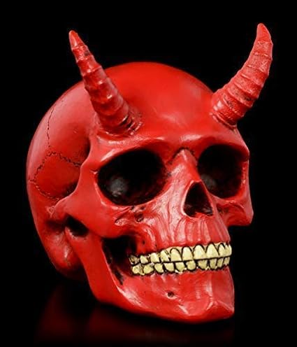 Figuren Shop GmbH Gothic Devil Skull with Horns - Red Demon Fantasy Scull Hand Painted H 9 cm