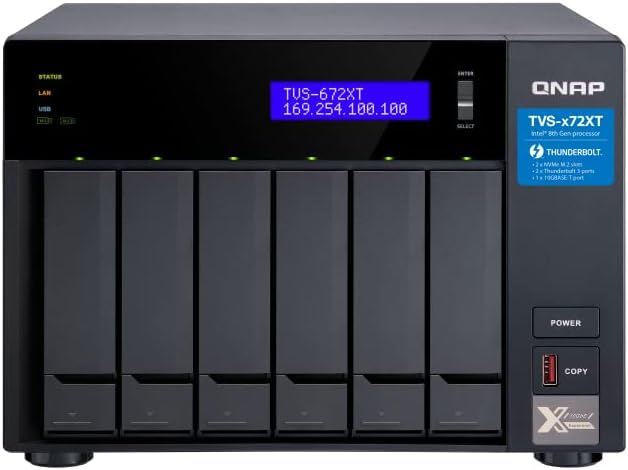 QNAP TVS-672XT 6 Bay Thunderbolt 3 NAS with 8GB RAM, 10GbE, M.2 PCIe Nvme SSD Slots