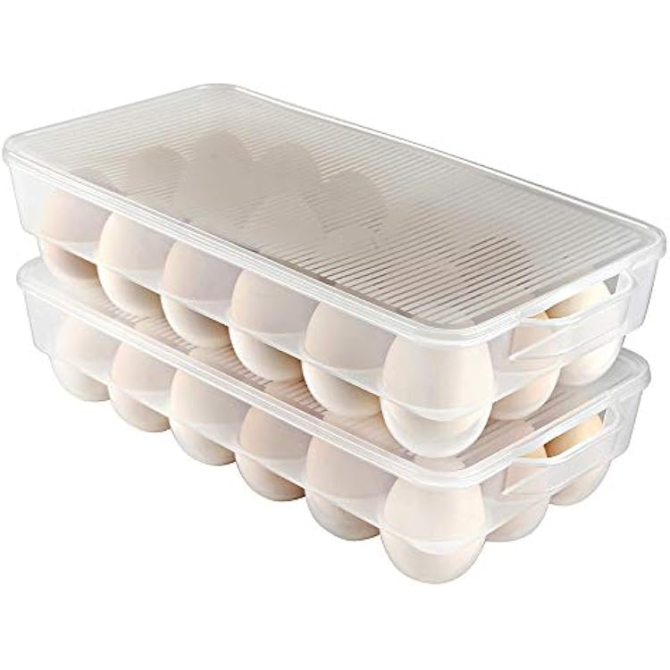 Eslite Covered Egg Holder,Egg Storage for Refrigerator,Fits 18 Eggs,Pack of 2