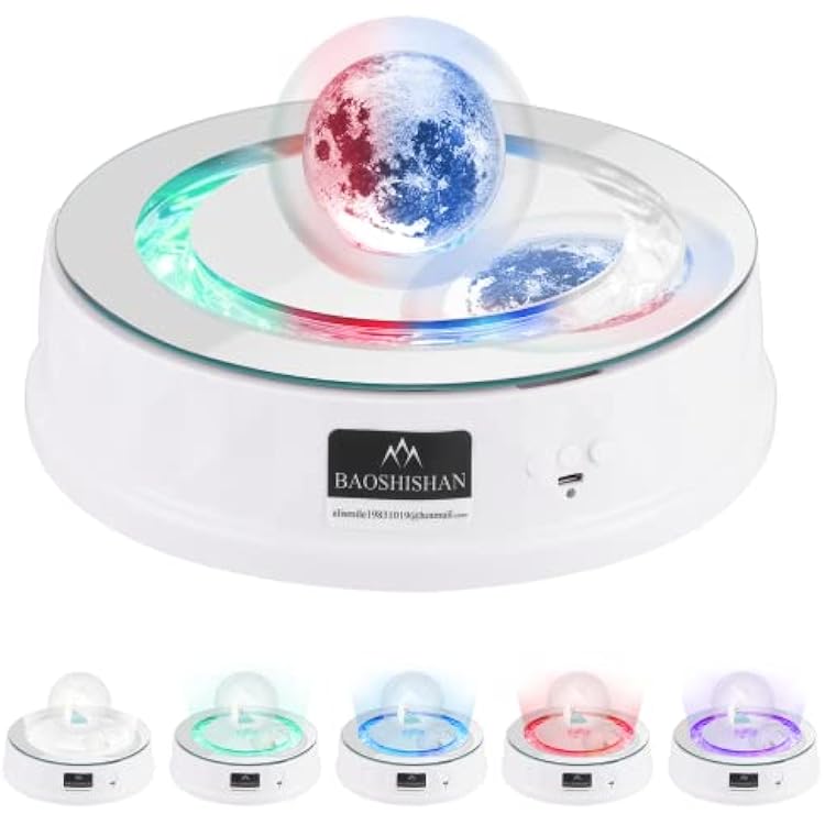 BAOSHISHAN Electric Rotating Display Stand 8IN Luminous with Light Motorized Turntable 360 Automatic Revolving Platform for Display Cake Jewelry Bag White, 33lb, 22sCircle