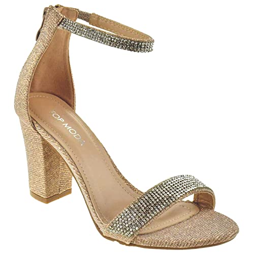 TOP Moda Gallery-45 Ankle Strap Dressy High Heel Sandal, Non-slip Sole, For Wedding, Party, Prom, Evening Wear, or Any Occasion, Sleek Style Block Heel Sandals