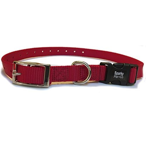 Sparky Pet Co - ECollar Replacement Strap - Easy Release Double Buckle Dog Collar - Rugged Nylon - Adjustable - D Ring - Quick Release Metal Clasp - for Invisible Fence Systems - 34 x 24 - Red