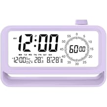 Digital Alarm Clock Night Light Visual Timer, LCD Time Reminder with 3 Alarms, Snooze,Temperature Display, Ideal for Family Education Teaching and Time Management Gifts for Kids (Purple)