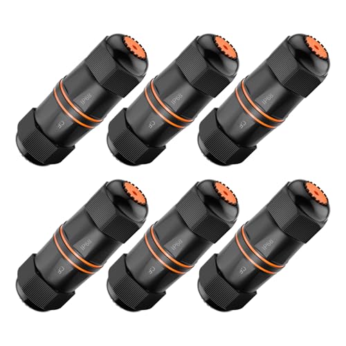 VCELINK CAT6A Waterproof Ethernet Coupler IP68 Short Profile, Female to Female Outdoor RJ45 Connector Shielded, Network Cable Extender 10Gbps for CAT6ACAT6CAT5ECAT5 Cables 6-Pack, 3.23in