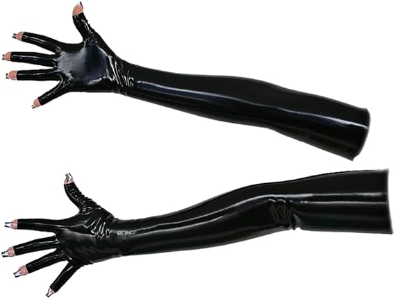 Latex Long Gloves Fingerless Latex Rubber Women Mittens Black Half Finger Gloves Fashion Costume Mittens