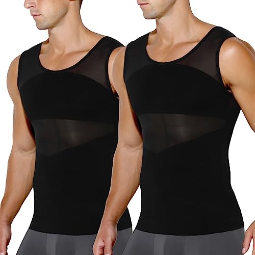 Arjen Kroos Mens Slimming Shirt Mesh Compression Shirt 4-Way Stretch Body Shaper for Chest,Abdomen & Posture Support
