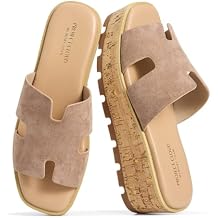 Project Cloud 100% Genuine Leather Wedge Platform Sandals Women Footwear - Memory Foam Insole and Non-Slip Platform Slides for Women - Lightweight Womens Sandals (MILA,SANSUE,10M)