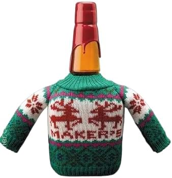 Maker's Mark Bottle Sweater, Green Knit Holiday Design with Reindeer Pattern