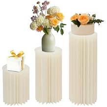 3Pcs Foldable Paper Columns Display Stand, Cardboard Cylinder Cake Stands, White Wedding Centerpieces Cardboard Sets, Paper Roman Pillars for Tables Decoration, Party, Ceremony, Home