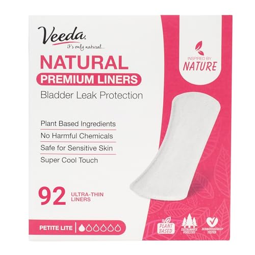 Veeda Natural Premium Ultra Thin Panty Liners for Women - Breathable Thin Daily Liners are Always Chlorine and Toxin Free - Hypoallergenic Pantiliners - Petite Lite Absorbency - 92 Count
