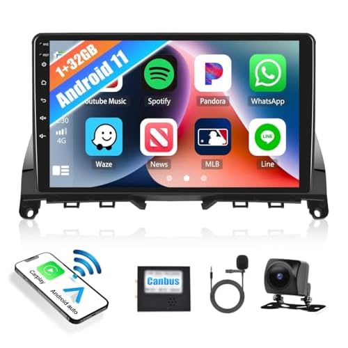 Car Stereo Radio with Wireless Apple CarPlay Android Auto for Mercedes Benz C-Class 2007-2011 W204 9” Android 11 Touch Screen Bluetooth Car Radio with GPS Navigation HiFi FM AHD Backup Camera [132GB]