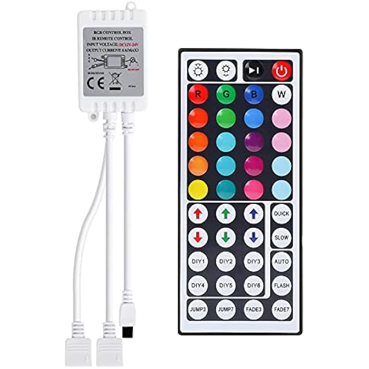 BZONE 2-Port 44 Keys Wireless IR Remote Controller for SMD 5050 3528 RGB LED Strip Lights, Dual 4-pin Output Remote Controller Dimmer for 2pcs RGB LED Strips DC12-24V
