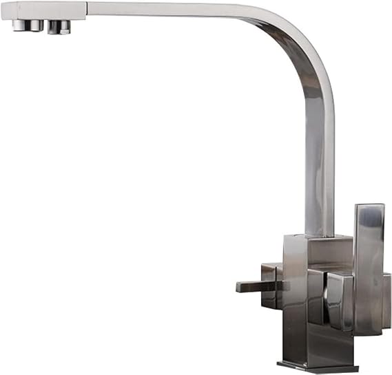 Kitchen Drinking Taps Sink Mixer 3 Way Filter Kitchen Sink Tap Swivel Spout 2 Lever Kitchen Mixer 3 in 1 Drinking Water Mixer Taps-Brushed