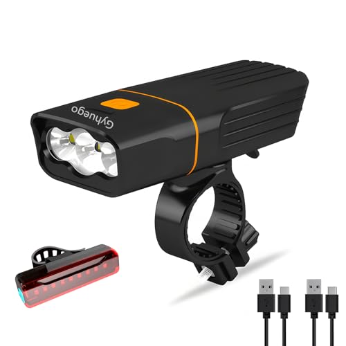 Bike Lights Front and Back, Bright USB Rechargeable Bicycle Lights with Power Bank Function Easy to Install, Long Working Battery 3 Led Gyhuego Bike Headlight with Taillight for Cycling