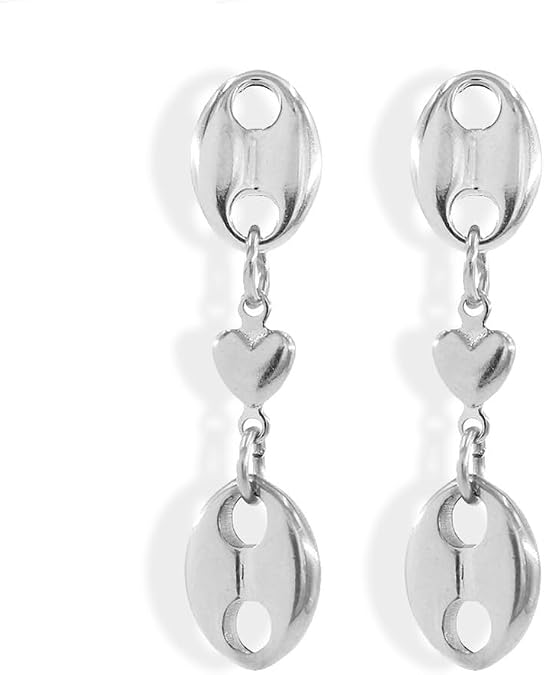 Women's Stainless Steel Creative Coffee Bean Heart Dangle Stud Earrings