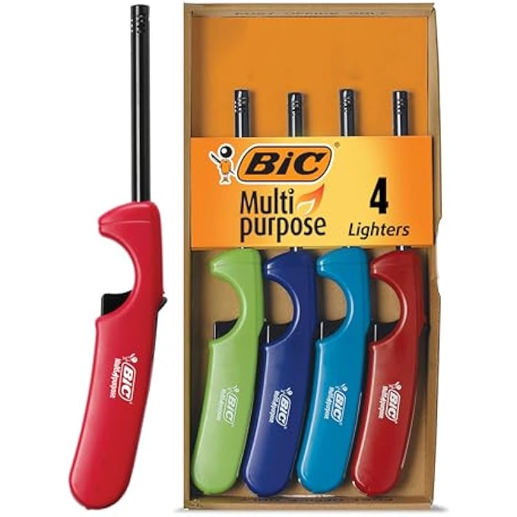 BIC Multi-purpose Lighters, Long Metal Wand for Grills and Fireplaces, Classic Collection, 4-Pack Colors May Vary