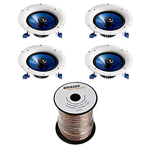 Yamaha Audio Yamaha NSIC800WH 140-Watts 2-Way RMS Speaker - White Bundle of 4  Amazon Basics Speaker Wire