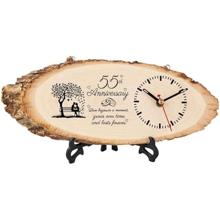 BeauGift 55th Anniversary Wedding Gifts for Him Her Couple, 55th Wedding Anniversary Clock Gifts for Husband Wife, 55th Anniversary Decorations Wooden Clock