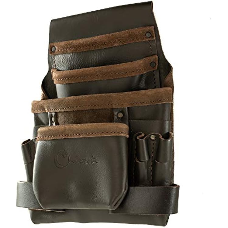 CHEETAH Professional Carpenter Electrician Handyman Construction- Oil Tanned Leather 10 Pocket Tool & Nail Pouch