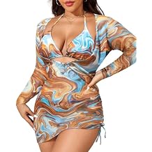 Aqua Eve Plus Size 3 Piece Bikini Set Women Swimsuits with Cover Up Bathing Suit