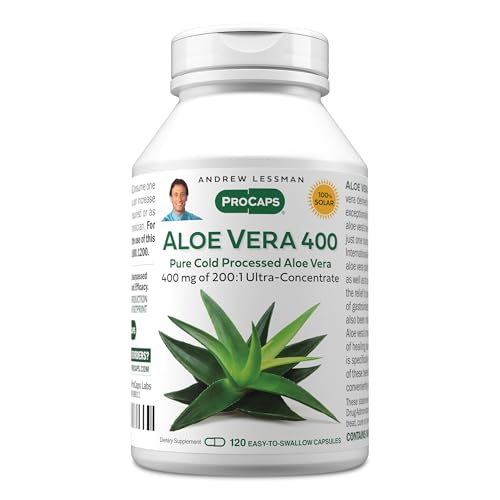 ANDREW LESSMAN Aloe Vera 400 mg - 120 Capsules - Provides 200:1 Ultra-Concentrate of Aloe Vera, Soothing Support for Stomach and Digestive System, No Additives, Small Easy to Swallow Capsules
