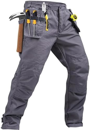 Mens Hiking Pants Ripstop Construction Pants Tactical Field Pants Multi-Pocket Utility Cargo Work Pants