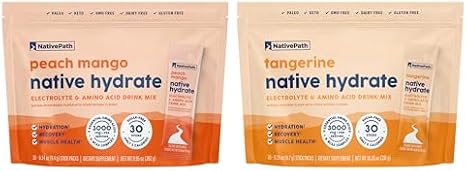 NativePath Hydrate Stick Packs Tangerine & Peach Mango Bundle Zero Sugar Electrolytes with BCAAs