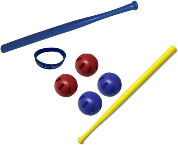 Wiffle Ball Bat Bundle Limited Edition Official Yellow and Official Blue Bat, 2 Red and 2 Blue Wiffle Balls Bundle with Bonus Dare to Soar Wristband by AweStar Eagle
