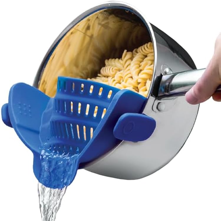 Kitchen Gizmo Snap N Strain - Silicone Clip-On Strainer for Pots, Pans, and Bowls - Heat-Resistant Kitchen Gadgets, Essential Colander Drainer for Vegetables and Pasta - 7.87x2.76x4.53-Inch Blue