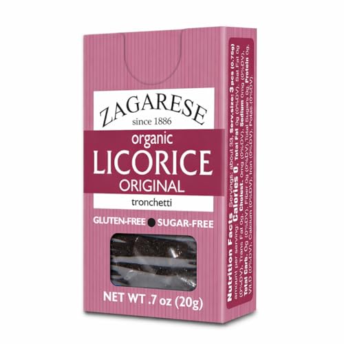 Zagarese Organic Licorice Extract, Original flavor, Small Hard Bits, Bold Licorice Treat, Sugar-Free, Gluten-Free, 0.7 oz Box