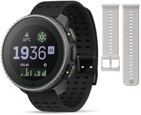 SUUNTO Vertical Adventure GPS Watch w/Offline Maps Titanium Solar Black & SUUNTO 22 ATH6 Silicone Strap Powder Gray S+M