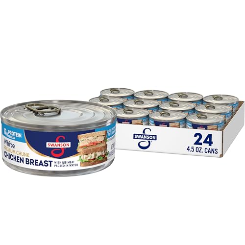 Swanson White Premium Chunk Canned Chicken Breast in Water, Fully Cooked Chicken, 4.5 OZ Can Case of 24