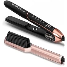Terviiix Ceramic Flat Iron(1-Inch) & Rose Gold Hair Straightener Brush