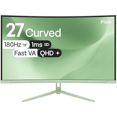 Pixio PXC278 Wave Mint Green 27 inch 180Hz Refresh Rate QHD 1440p Resolution 1650R Curved Fast VA Panel 1ms GTG Response Time Adaptive Sync HDR Curved Gaming Monitor
