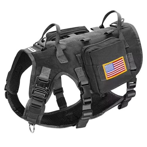 Forestpaw Dog Harness Medium Sized,Tactical Dog Harness with Handle,No Pull Military Style Service Dog Vest with Pockets Adjustable for Medium Dogs,Black,Chest 15.5-25.5