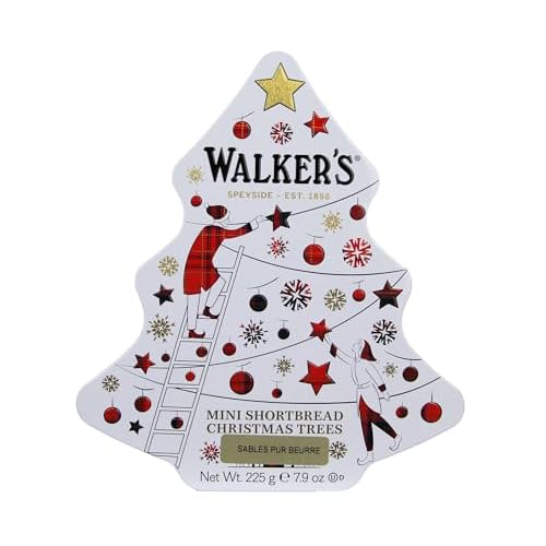 Walkers Shortbread Cookies in Christmas Tree Cookie Tin, 7.9 oz, Includes 48 Mini Tree-Shaped Christmas Cookies