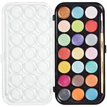 KINGART Watercolor Pan Set, Pearlescent Colors, 21 Unique Shades & Paint Brush