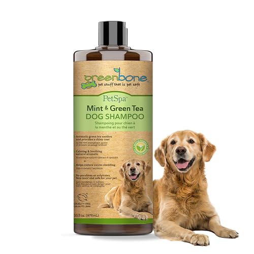 Greenbone Pet Spa Mint & Green Tea Dog Shampoo - Calming, Soothing, Gentle Grooming Solution, 33 fl oz, Safe & Natural Formula