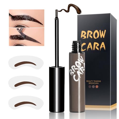 Eyebrow Gel Peel Off - Transfer-Proof & Waterproof Brow Peel Off Gel with Eyebrow Stencils, Creates Full, Voluminous-Looking er & Defined Looking Brows for Women & Girl Gray Brown