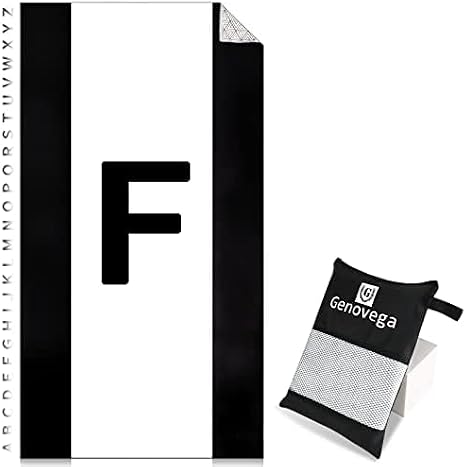 Oversized Monogrammed Microfiber Beach Towel Compact Sandproof Quick Dry Sand Free Extra Large Foldable Clearance Towels Personalized Custom Customized Gifts for Friends Men Women Adults Black White F