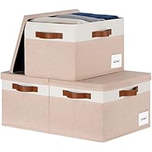 Large Storage Bins with Lids, Foldable Fabric Storage Baskets with Lids, Sturdy Storage Boxes with Labels and 3 PU Handles for Closet Home Bedroom Office (26L, 3 Packs, Pink&White)