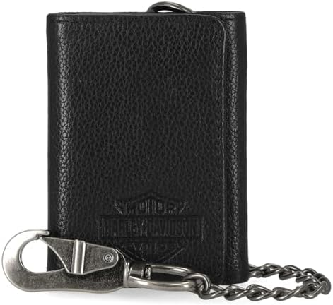 Harley-Davidson Mens Bar & Shield Core Pebble Chain Tri-Fold Wallet, Black